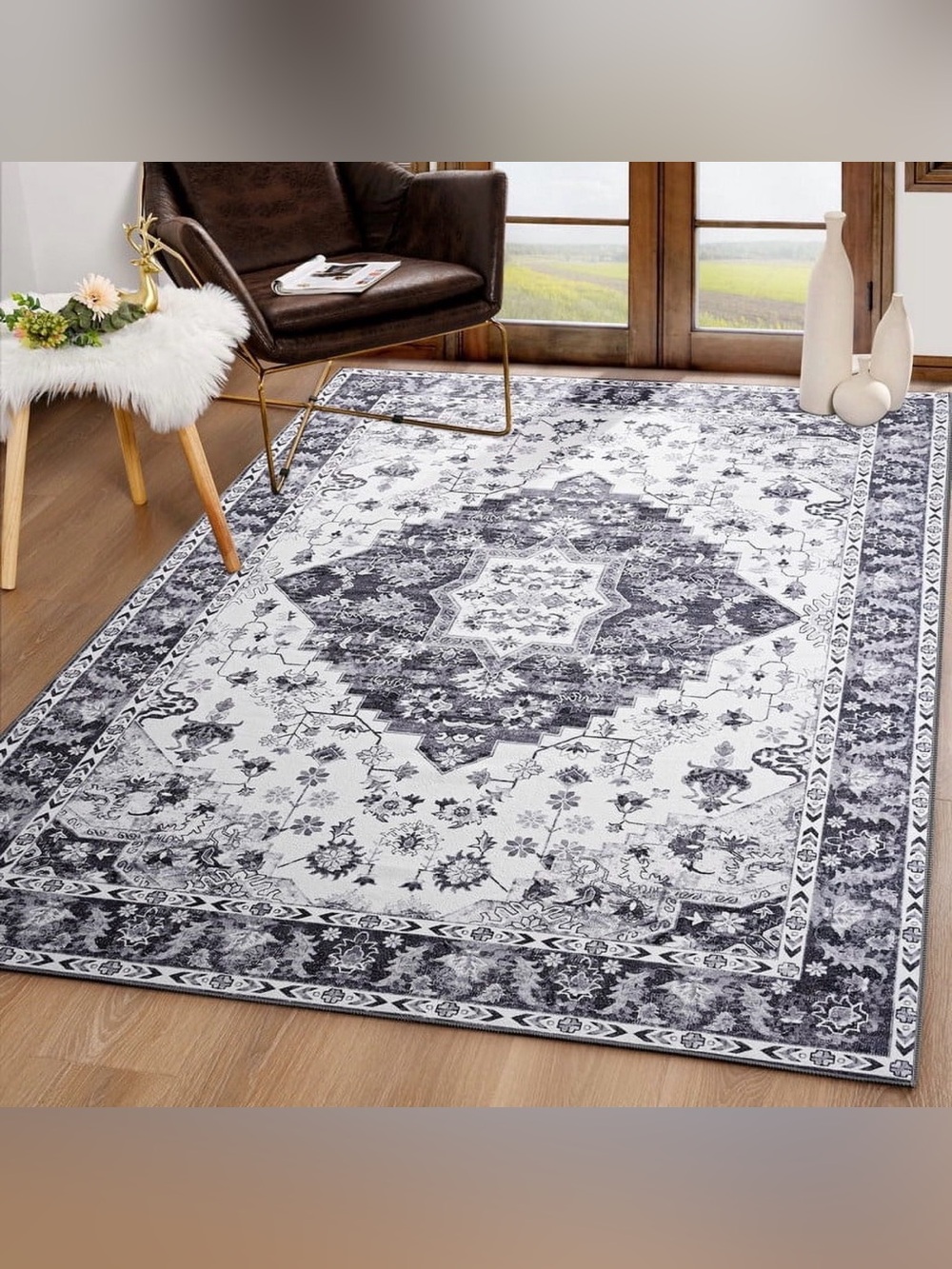 NEW 4x6 ft Persian Style Washable Area Rug, Non-Slip Low Pile Carpet
